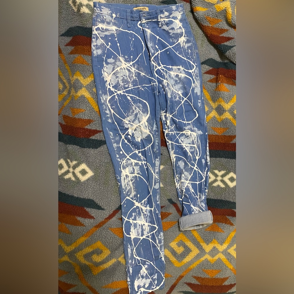 Blue Paint Art Stretchy Denim Jeans